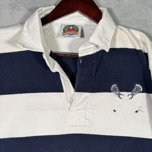 Barbarian Rugby Shirt Mens Large Navy White Stripe Lacrosse 100% Cotton Top
